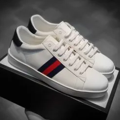 giay Gucci Ace Leather full phu kien mau xanh duong