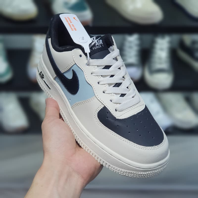 Giày Nike Air Force 1 Low LV8 EMB Leather White Black Blue - HS